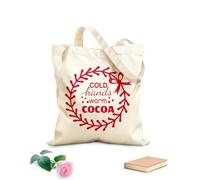 AILOONG Affiche typographique plate avec phrase motivante : « Mains froides, chocolat chaud », design de tasse avec citation inspirante et positive Sacs en toile à motifs personnalisables 340g/m²