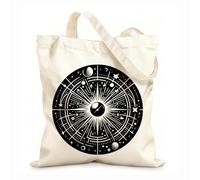 AILOONG Cabane à bandoulière en sangle boussole céleste ornée de planètes, d'étoiles, de rayons et de motifs géométriques tissu épais de 12 oz Sac à dessin 35x40cm Grand