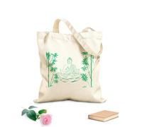 AILOONG Cabane à bandoulière en sangle tissu épais de 340g/m² motif sans couture de bambou et de Bouddha assis sur un lotus Sac à dessin