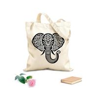 AILOONG Cabane à bandoulière en sangle une représentation stylisée et graphique d'un éléphant orné de motifs floraux et cachemire tissu épais de 12 oz Sac à dessin 31x36cm Moyen