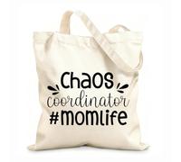 AILOONG Cabane à poignée plate coordinatrice du chaos, vie de maman, fête des mères tissu épais de 12 oz Remplace le cartable 25x30cm Petit