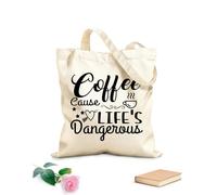 AILOONG Cabane à poignée plate le café rend la vie dangereuse typographique tissu épais de 12 oz Remplace le cartable 31x36cm Moyen