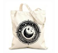 AILOONG Cabane à poignée plate mandala céleste cosmique représentant un croissant de lune, des étoiles et des vagues dans un cadre circulaire tissu épais de 12 oz Remplace le cartable 25x30cm Petit