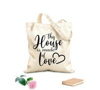 AILOONG Cabane en toile écrue Mots Phrase Maison faite d'amour Cœur tissu épais de 12 oz Utilise comme sac à outils 35x40cm Grand