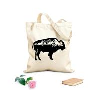 AILOONG Cabane réutilisable Bison animal sauvage montagnes soleil naturel tissu épais de 12 oz Slogan personnalisable 25x30cm Petit