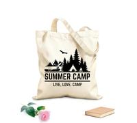 AILOONG Cabane réutilisable Camp d'été Vivre l'amour Mots Montagne Naturelle tissu épais de 12 oz Slogan personnalisable 31x36cm Moyen