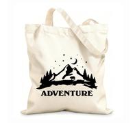 AILOONG Cabane réutilisable Nuit, lune, étoiles, ours, aventure, montagnes, paysage tissu épais de 12 oz Slogan personnalisable 25x30cm Petit