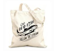 AILOONG Cabane réutilisable Phrase de motivation : Seuls les poissons morts suivent le courant. tissu épais de 12 oz Slogan personnalisable 31x36cm Moyen