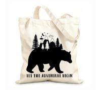 AILOONG Cabane réutilisable tissu épais de 12 oz Paroles inspirantes de l'ours Que l'aventure commence en forêt Slogan personnalisable 25x30cm Petit