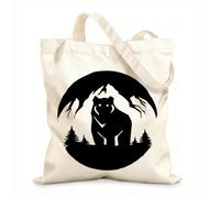 AILOONG Cabane réutilisable tissu épais de 12 oz Paysage de montagne, ours grizzly, prédateur forestier Slogan personnalisable 25x30cm Petit