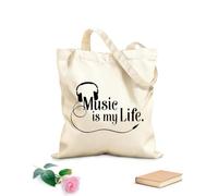 AILOONG Cabanes imprimés haute définition Casque audio, la musique c'est ma vie, concerts pour les amateurs de rock et de pop tissu épais de 12 oz Réutilisable 31x36cm Moyen