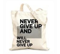 AILOONG Cabanes réutilisables Typographie du slogan « Ne jamais abandonner et n’abandonnerai jamais » tissu épais de 12 oz Pliable 31x36cm Moyen