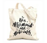 AILOONG Citation : Sois une sirène et fais des vagues Sac de courses en toile de coton tissu épais de 12 oz Utilise comme sac cadeau 31x36cm Moyen