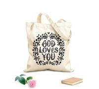 AILOONG Citations calligraphiées « Dieu t'aime » sur une affiche Sac en toile à fond renforcé tissu épais de 12 oz Utilise comme sac cadeau 31x36cm Moyen