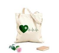 AILOONG Clinique de soins de santé croisée médicale avec battement de cœur Sac de courses en toile de coton tissu épais de 340g/m² Utilise comme sac cadeau