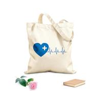 AILOONG Clinique de soins de santé croisée médicale avec battement de cœur Sac de courses en toile de coton tissu épais de 340g/m² Utilise comme sac cadeau