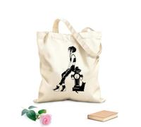 AILOONG Dessin au trait d'une jeune fille à la mode avec un chat Cabane en toile tissu épais de 12 oz Remplace le cartable 35x40cm Grand