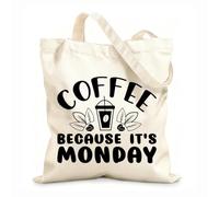 AILOONG du café parce que c'est lundi Cabane à poignée plate tissu épais de 12 oz Remplace le cartable 25x30cm Petit