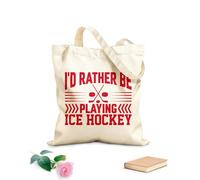 AILOONG Je préférerais jouer au hockey sur glace (conception typographique) Sacs en toile à motifs personnalisables tissu épais de 340g/m² S'accorde avec les vêtements