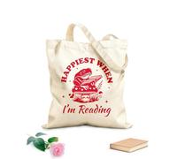 AILOONG Je suis le plus heureux quand je lis Frog Reader Typography, un design amusant et livresque de grenouille Sac en toile à fond renforcé tissu épais de 340g/m² Utilise comme sac cadeau