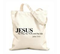 AILOONG Jésus est le chemin, la vérité et la vie. Verset biblique de Jean-Baptiste. Citations inspirantes de Christian. Sacs femme en calicot tissu épais de 12 oz Pliable 31x36cm Moyen