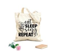 AILOONG Manger, dormir, chanter, répéter, microphone, musique, amour Sac de courses en toile de coton tissu épais de 12 oz Utilise comme sac cadeau 31x36cm Moyen