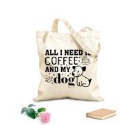 AILOONG Sac cadeau pour bouteille de vin en toile Tout ce dont j'ai besoin, c'est de café et de mon chien (dessin de chien drôle) tissu épais de 12 oz S'accorde avec les vêtements 31x36cm Moyen