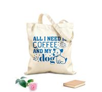 AILOONG Sac cadeau pour bouteille de vin en toile Tout ce dont j'ai besoin, c'est de café et de mon chien (dessin de chien drôle) tissu épais de 340g/m² S'accorde avec les vêtements