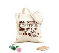 AILOONG Sac cadeau pour bouteille de vin en toile Tout ce dont j'ai besoin, c'est de café et de mon chien (dessin de chien drôle) tissu épais de 340g/m² S'accorde avec les vêtements