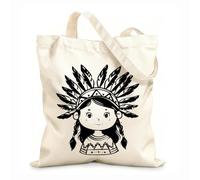 AILOONG Sac cadeau pour bouteille de vin en toile une fille de dessin animé portant une coiffe indienne tissu épais de 12 oz S'accorde avec les vêtements 25x30cm Petit