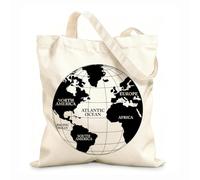 AILOONG Sac de courses en toile de coton Atlas de la carte du monde Continents Afrique Europe Amérique du Nord tissu épais de 12 oz Utilise comme sac cadeau 31x36cm Moyen