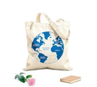 AILOONG Sac de courses en toile de coton Atlas de la carte du monde Continents Afrique Europe Amérique du Nord tissu épais de 340g/m² Utilise comme sac cadeau