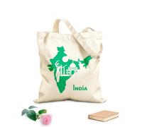 AILOONG Sac de courses en toile de coton Carte de l'Inde, pays, jeune fille hindoue, danseuse, Taj Mahal tissu épais de 340g/m² Utilise comme sac cadeau