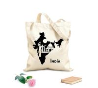 AILOONG Sac de courses en toile de coton Carte de l'Inde, pays, jeune fille hindoue, danseuse, Taj Mahal tissu épais de 12 oz Utilise comme sac cadeau 35x40cm Grand