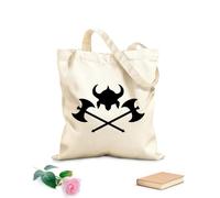AILOONG Sac de courses en toile de coton Casques, haches, armes vikings, guerriers barbares tissu épais de 12 oz Utilise comme sac cadeau 25x30cm Petit
