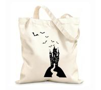 AILOONG Sac de courses en toile de coton Chauves-souris d'Halloween du château de Dracula gothique de dessin animé tissu épais de 12 oz Utilise comme sac cadeau 25x30cm Petit