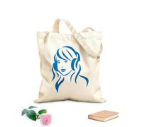AILOONG Sac de courses en toile de coton Direction musicale : une fille écoute de la musique avec des écouteurs tissu épais de 340g/m² Utilise comme sac cadeau