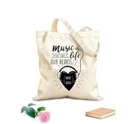 AILOONG Sac de courses en toile de coton Écouter de la musique, c'est vivre. Citation : Écouteurs au rythme cardiaque tissu épais de 12 oz Utilise comme sac cadeau 25x30cm Petit