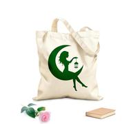 AILOONG Sac de courses en toile de coton Fée sur un croissant de lune, silhouette d'une belle jeune fille et d'une femme tissu épais de 340g/m² Utilise comme sac cadeau