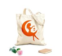 AILOONG Sac de courses en toile de coton Fée sur un croissant de lune, silhouette d'une belle jeune fille et d'une femme tissu épais de 340g/m² Utilise comme sac cadeau
