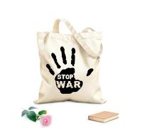 AILOONG Sac de courses en toile de coton Halte à la guerre, empreintes de mains, mots de paix tissu épais de 12 oz Utilise comme sac cadeau 31x36cm Moyen