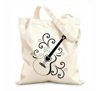 AILOONG Sac de courses en toile de coton Magasin d'instruments de musique Music Love Acoustic Guitar tissu épais de 12 oz Utilise comme sac cadeau 25x30cm Petit
