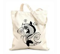 AILOONG Sac de courses en toile de coton Poisson Koi Carpe Vague Asiatique Japonais tissu épais de 12 oz Utilise comme sac cadeau 25x30cm Petit