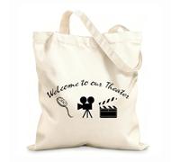 AILOONG Sac de plage en polyester et coton Bienvenue dans notre cinéma ! Panneau Cinéma Projecteur Film tissu épais de 12 oz Matière douce pour la peau 25x30cm Petit