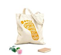 AILOONG Sac de plage en polyester et coton Citations inspirantes sur les motifs de pieds : Le succès commence par un premier pas tissu épais de 340g/m² Matière douce pour la peau