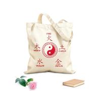 AILOONG Sac de plage en polyester et coton Les cinq éléments et le symbole du yin et du yang en médecine traditionnelle chinoise tissu épais de 340g/m² Matière douce pour la peau