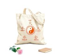 AILOONG Sac de plage en polyester et coton Les cinq éléments et le symbole du yin et du yang en médecine traditionnelle chinoise tissu épais de 340g/m² Matière douce pour la peau