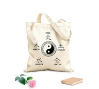 AILOONG Sac de plage en polyester et coton Les cinq éléments et le symbole du yin et du yang en médecine traditionnelle chinoise tissu épais de 12 oz Matière douce pour la peau 25x30cm Petit