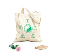 AILOONG Sac de plage en polyester et coton Les cinq éléments et le symbole du yin et du yang en médecine traditionnelle chinoise tissu épais de 340g/m² Matière douce pour la peau