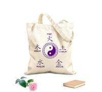 AILOONG Sac de plage en polyester et coton Les cinq éléments et le symbole du yin et du yang en médecine traditionnelle chinoise tissu épais de 340g/m² Matière douce pour la peau